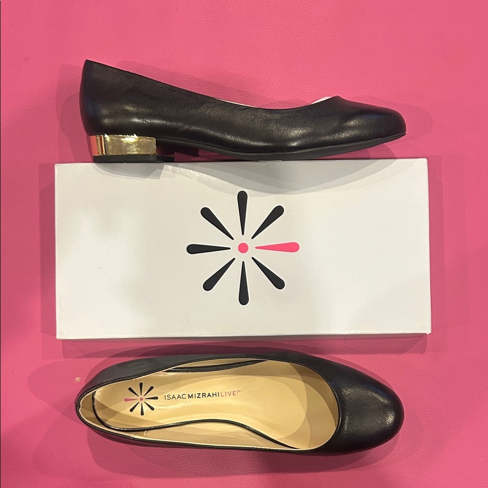 Isaac Mizrahi Black Flats with Gold Heel